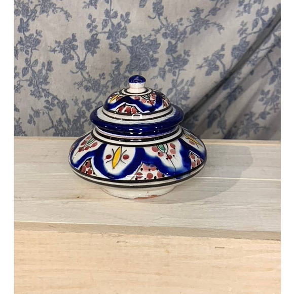 Blue Decorative Painted Red Clay Ceramic Jar - Picture 2 of 8